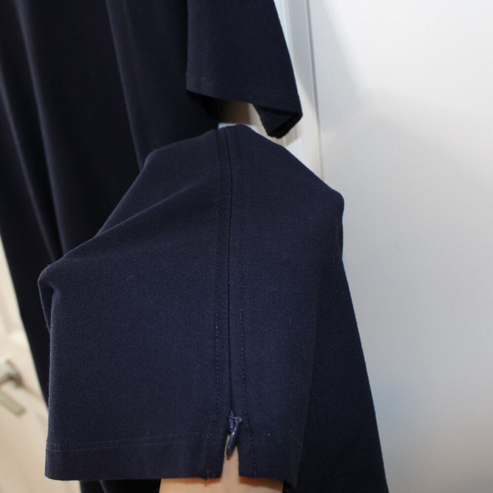 EILEEN FISHER Navy Blue Shirt Dress Stretch Crepe Short Sleeve Zip Side | MP - Picture 6 of 8